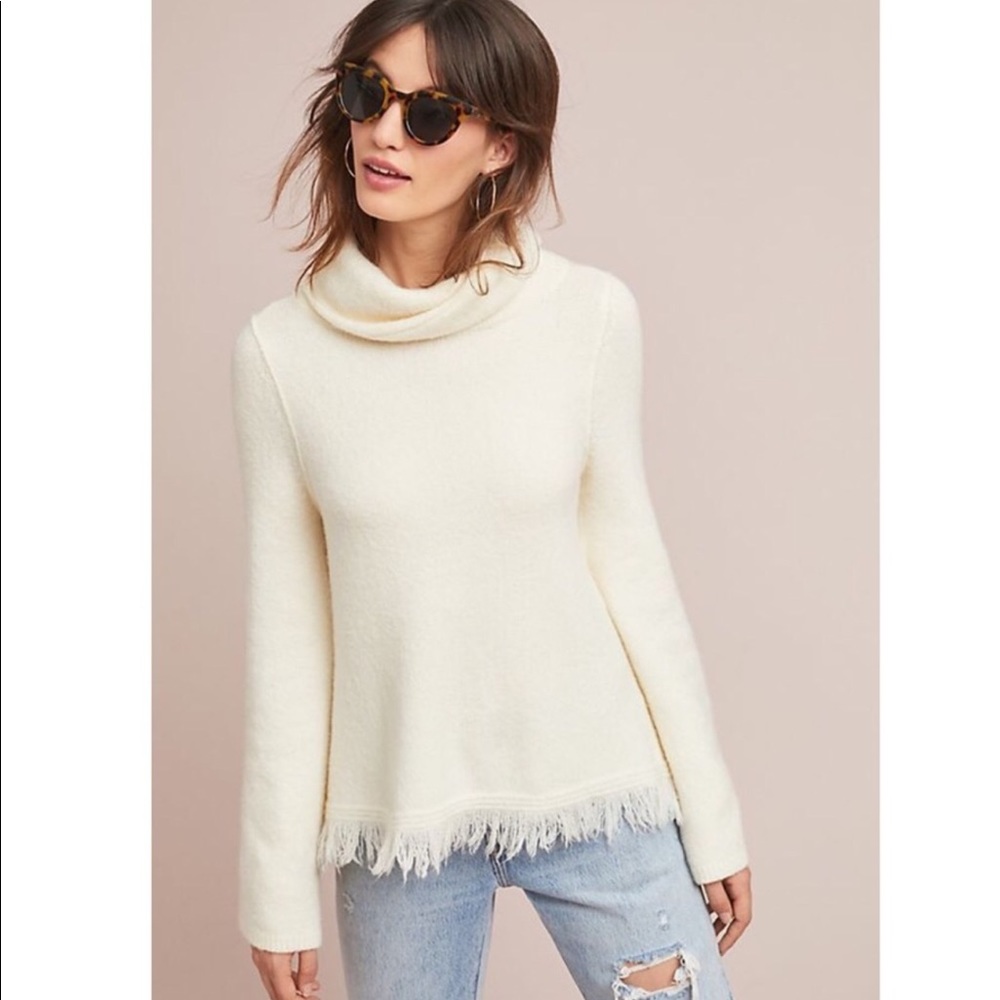 Anthropologie Akemi+Kin Aruna Fringe Cowl neck Sweater M - Picture 5 of 8